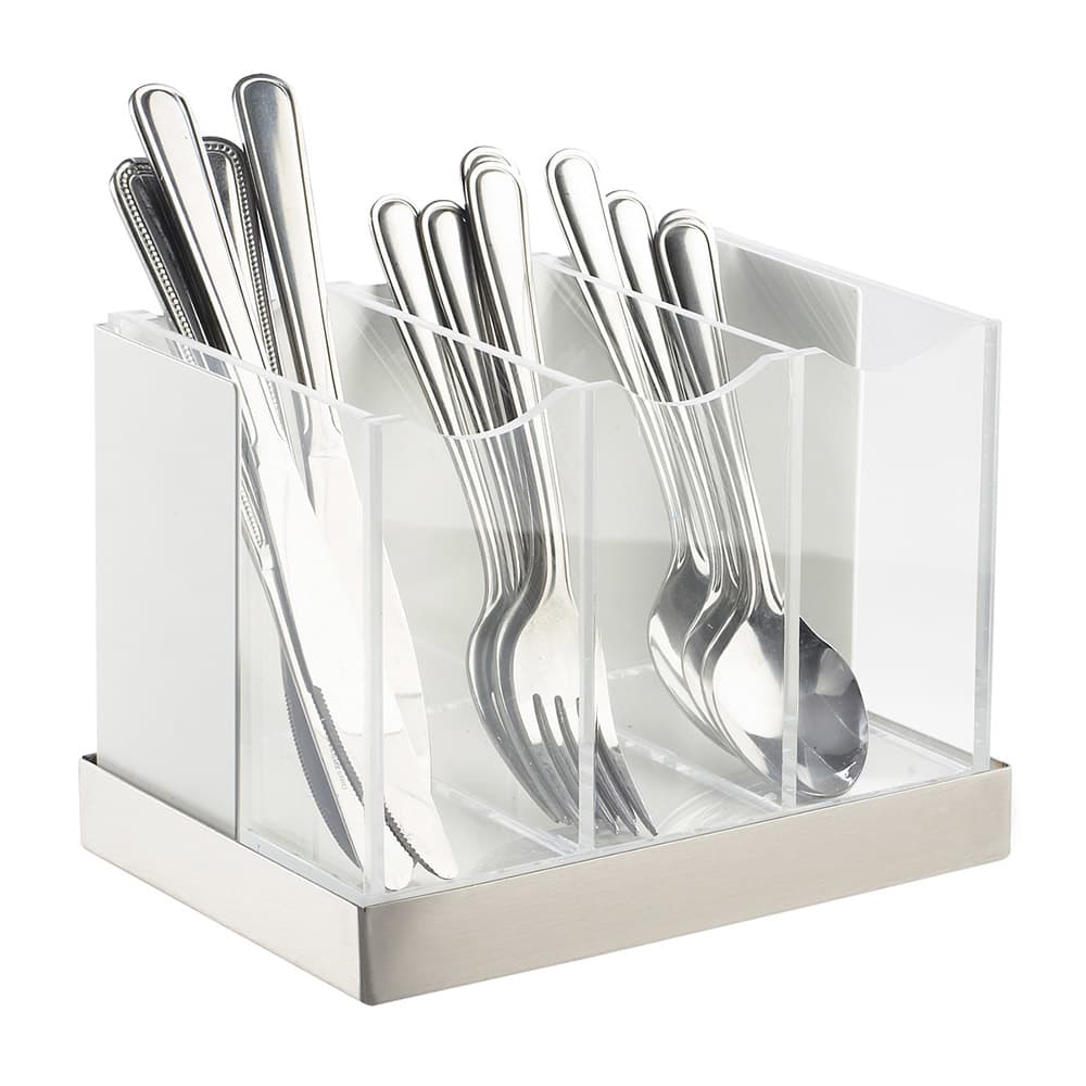 Cal Mil 3015 55 3 Bin Luxe Flatware Holder White Stainless Steel