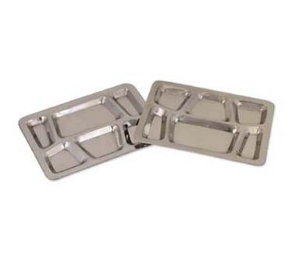 Browne 1216SS Mess Tray, 6-Compartment, 12 x 16 in, Stainless Steel, Mirror Finish