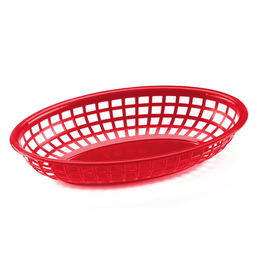Browne 499FR Fast Food Basket, Oval 9-1/2 x 2", Sloped Sides, Flexible Plastic, Red