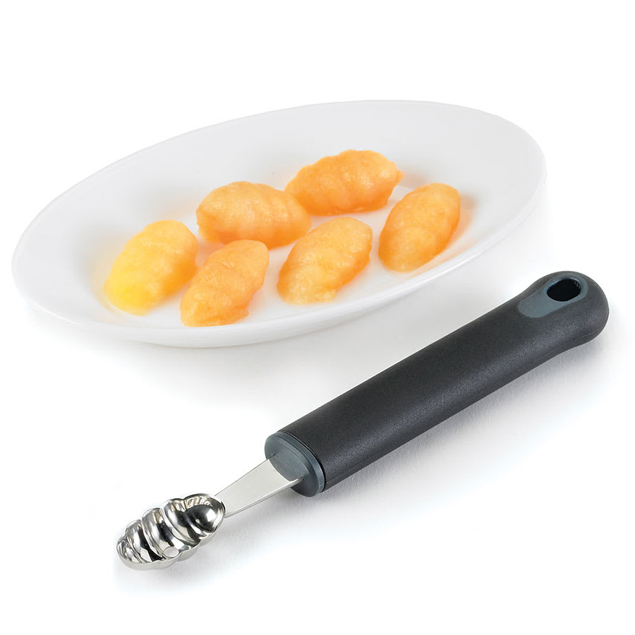 Browne 574444 Stainless Steel Scalloped Oval Melon Baller, Black Handle