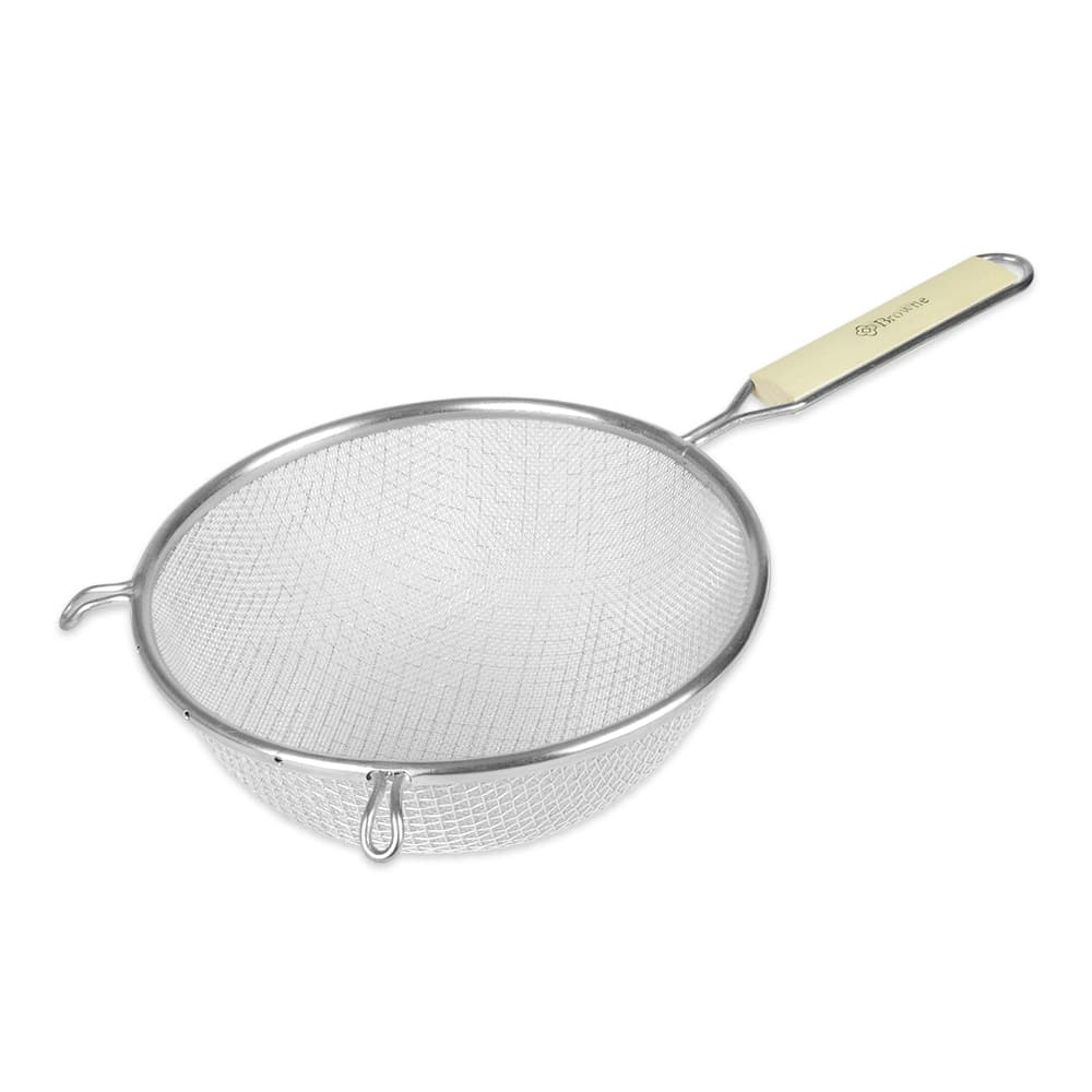 Browne 8098 Strainer, Fine Double Mesh, 8" Bowl, 6-1/2"L Handle, Pan Hook