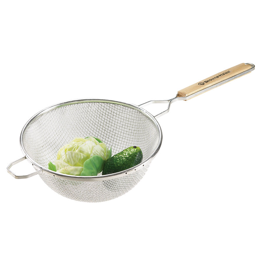 Browne 8099 Strainer, Fine Double Mesh, 10-1/4" Bowl, 9"L Handle, Pan Hook