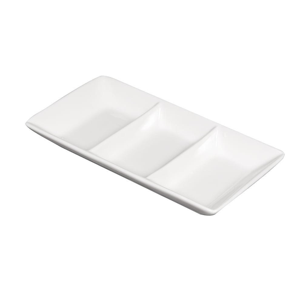 Heavy Duty Melamine 3-Compartment Divided Soy Sauce Dish Plate 7-3/8" X 3" White 