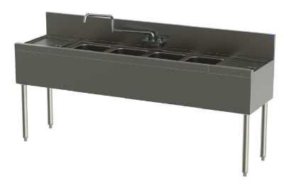 Perlick TS64C 72-in Underbar Sink w/ 4-Compartments & 2-Drainboards, Stainless