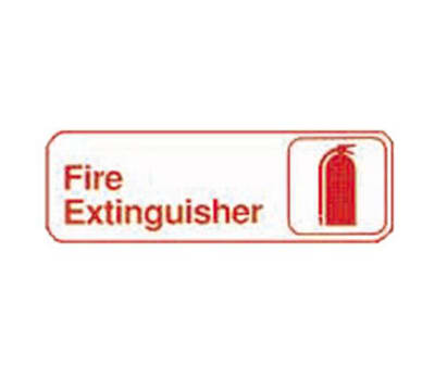 Tablecraft 394518 3 x 9-in Sign, Fire Extinguisher, Red on White, Adhesive Back