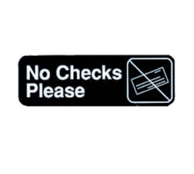 Tablecraft 394520 3 x 9" Sign, No Checks Please, Adhesive Back