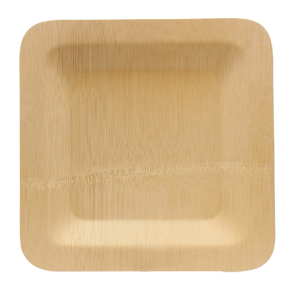 Tablecraft BAMDSP9 9" Square Bamboo Disposable Plate, Natural
