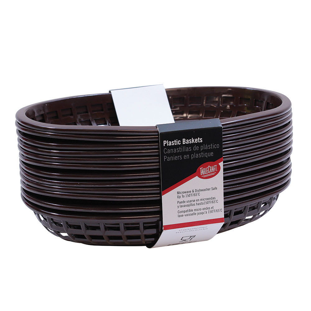 Tablecraft C1074BR Cash And Carry Classic Baskets, 9-3/8 x 6 x 1-7/8", Oval, Plastic, Brown