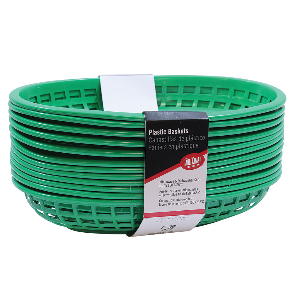 Tablecraft C1074G Cash And Carry Classic Baskets, 9-3/8 x 6 x 1-7/8", Oval, Plastic, Green
