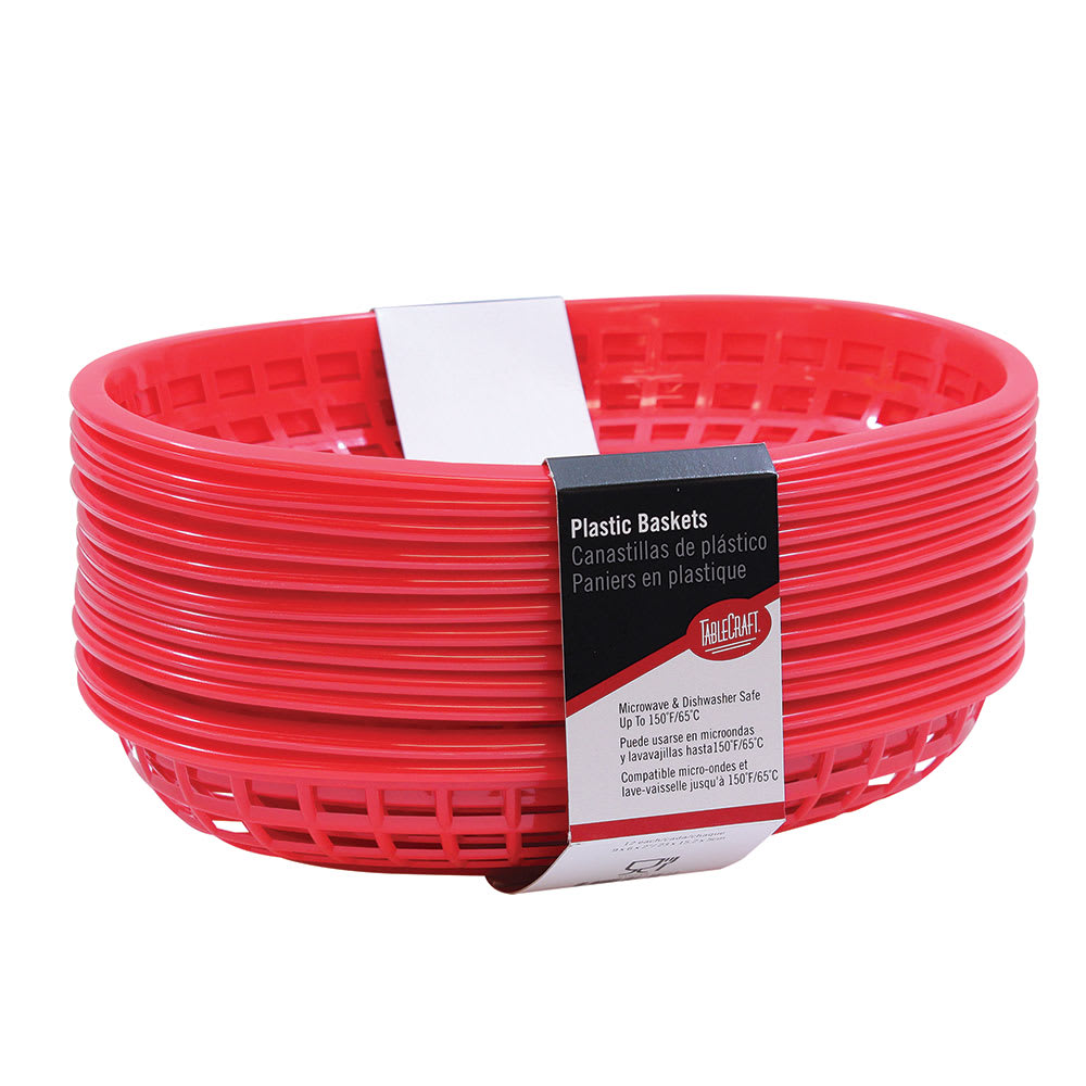 Tablecraft C1074R Cash And Carry Classic Baskets, 9-3/8 x 6 x 1-7/8", Oval, Plastic, Red