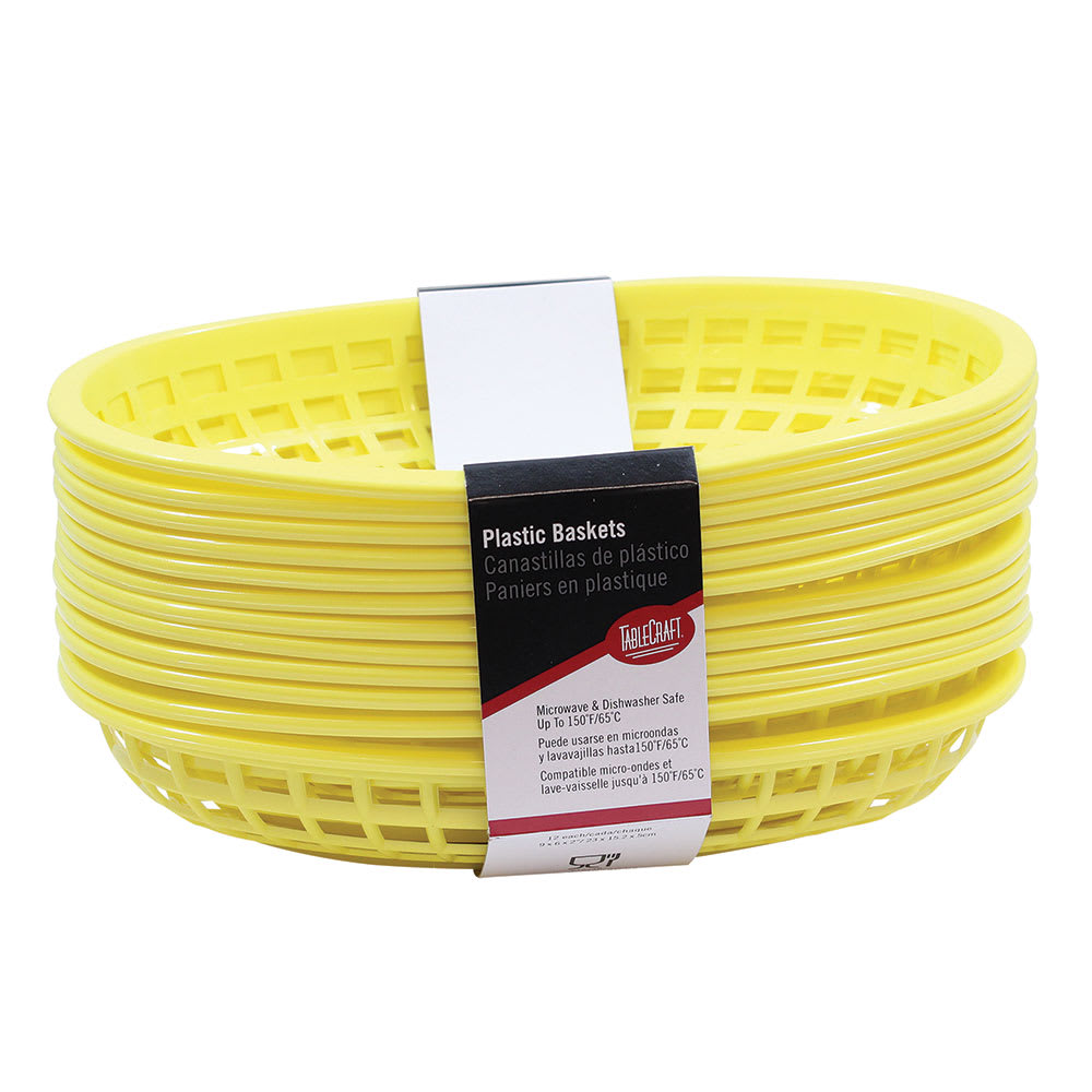 Tablecraft C1074Y Cash And Carry Classic Baskets, 9-3/8 x 6 x 1-7/8", Oval, Plastic, Yellow