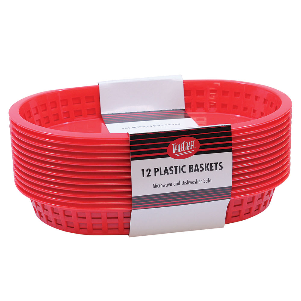Tablecraft C1076R Cash And Carry Chicago Baskets, 10.5 x 7 x 1.5", Oval, Plastic, Red