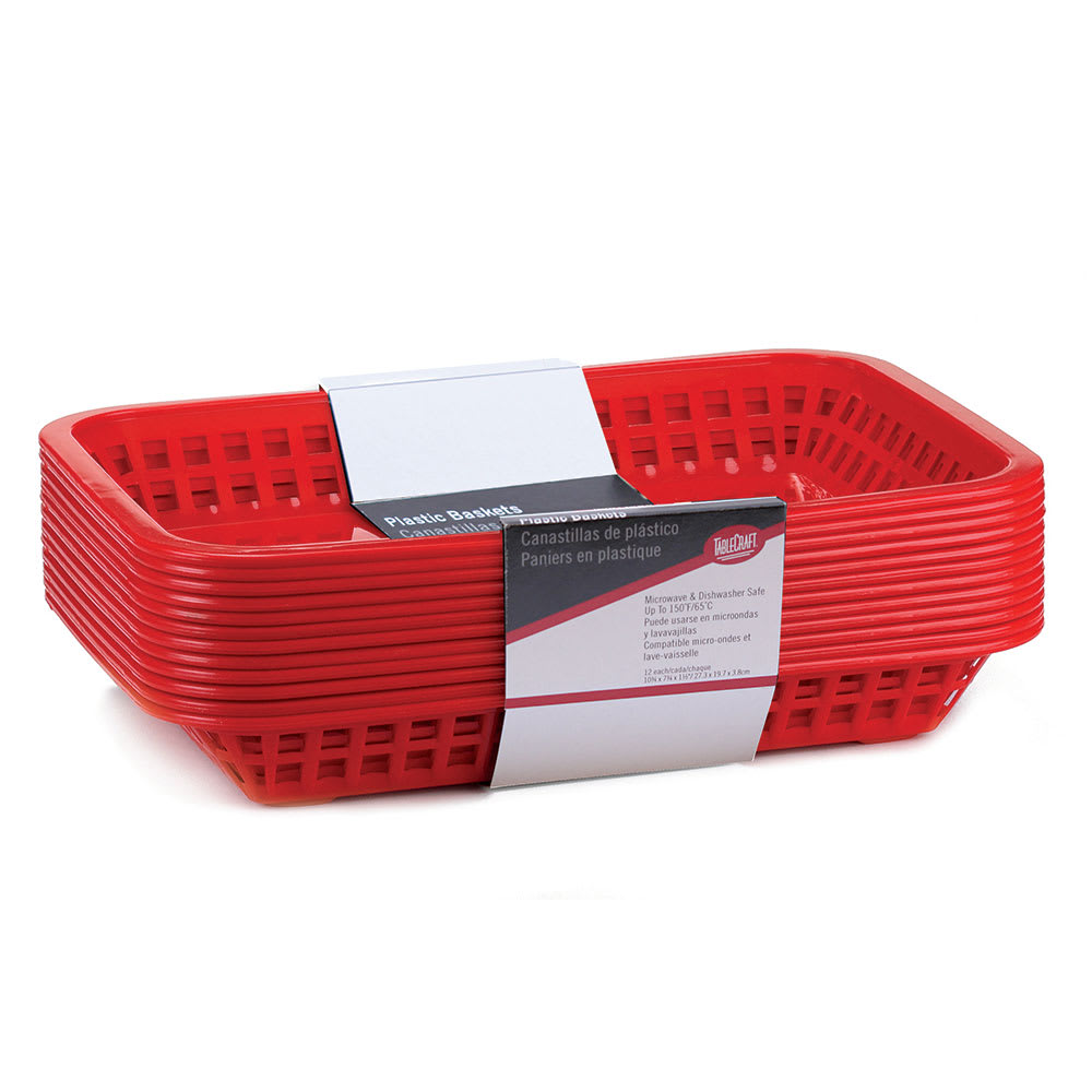 Tablecraft C1077R Cash And Carry Grande Baskets, 10.75 x 7.75 x 1.5", Rectangular, Red