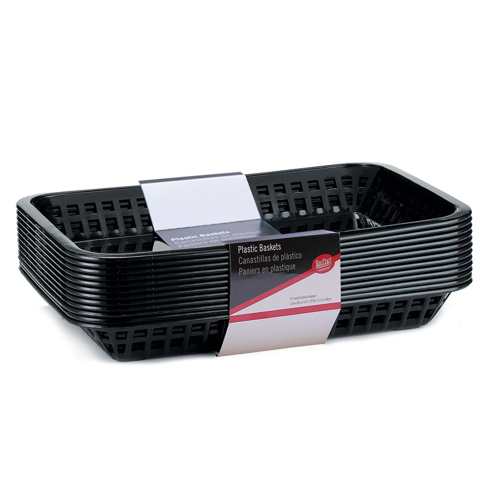 Tablecraft C1079BK Cash And Carry Mas Grande Baskets, 11.75 x 8.5 x 1.5", Rectangular, Black