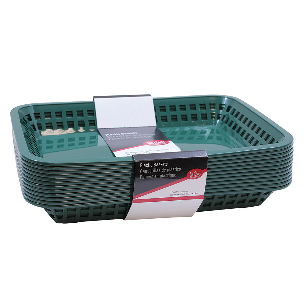Tablecraft C1079FG Cash And Carry Mas Grande Baskets, 11.75 x 8.5 x 1.5", Rectangular, Forest Green
