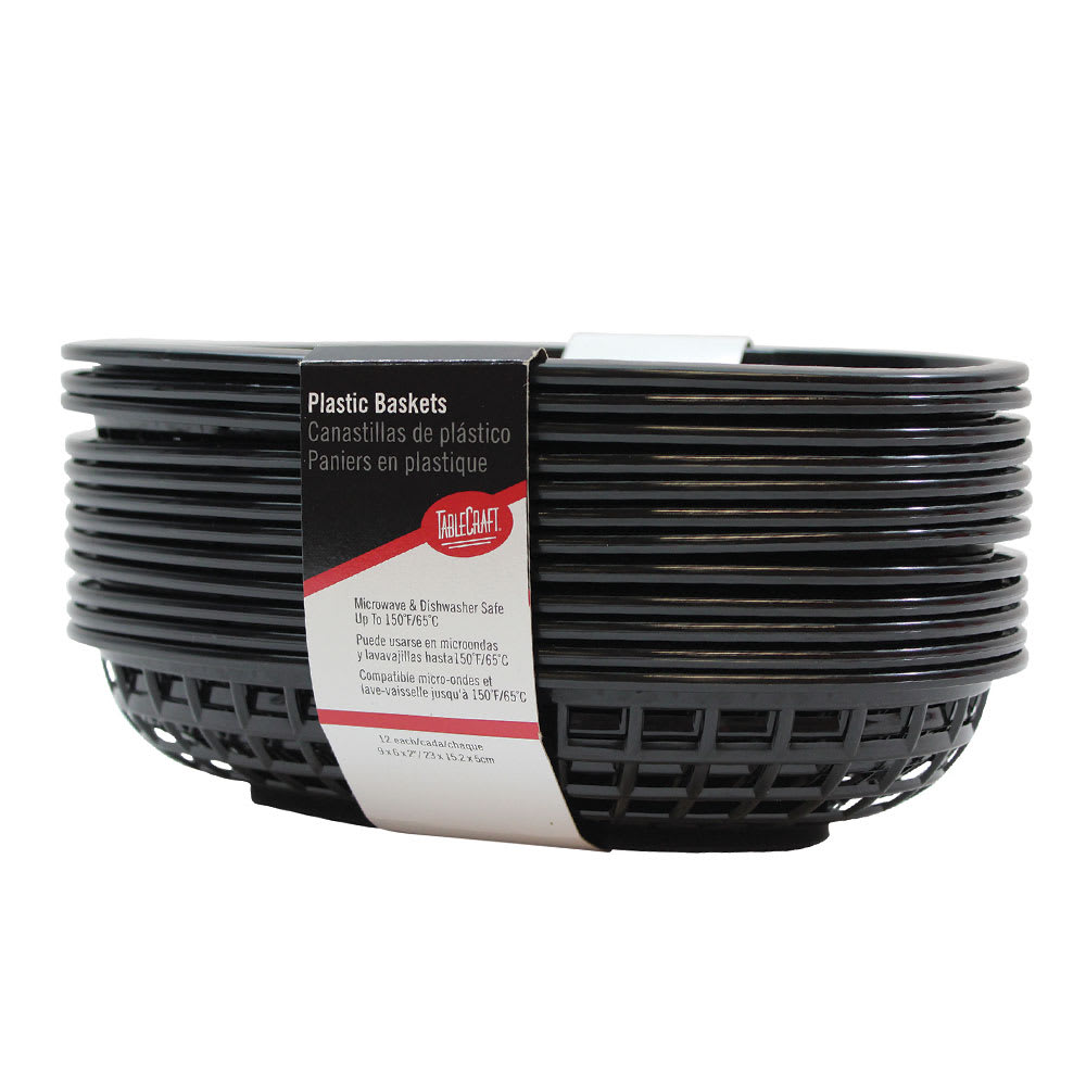 Tablecraft C1084BK Cash And Carry Jumbo Baskets, 11.75 x 8-7/8 x 1-7/8", Oval, Black