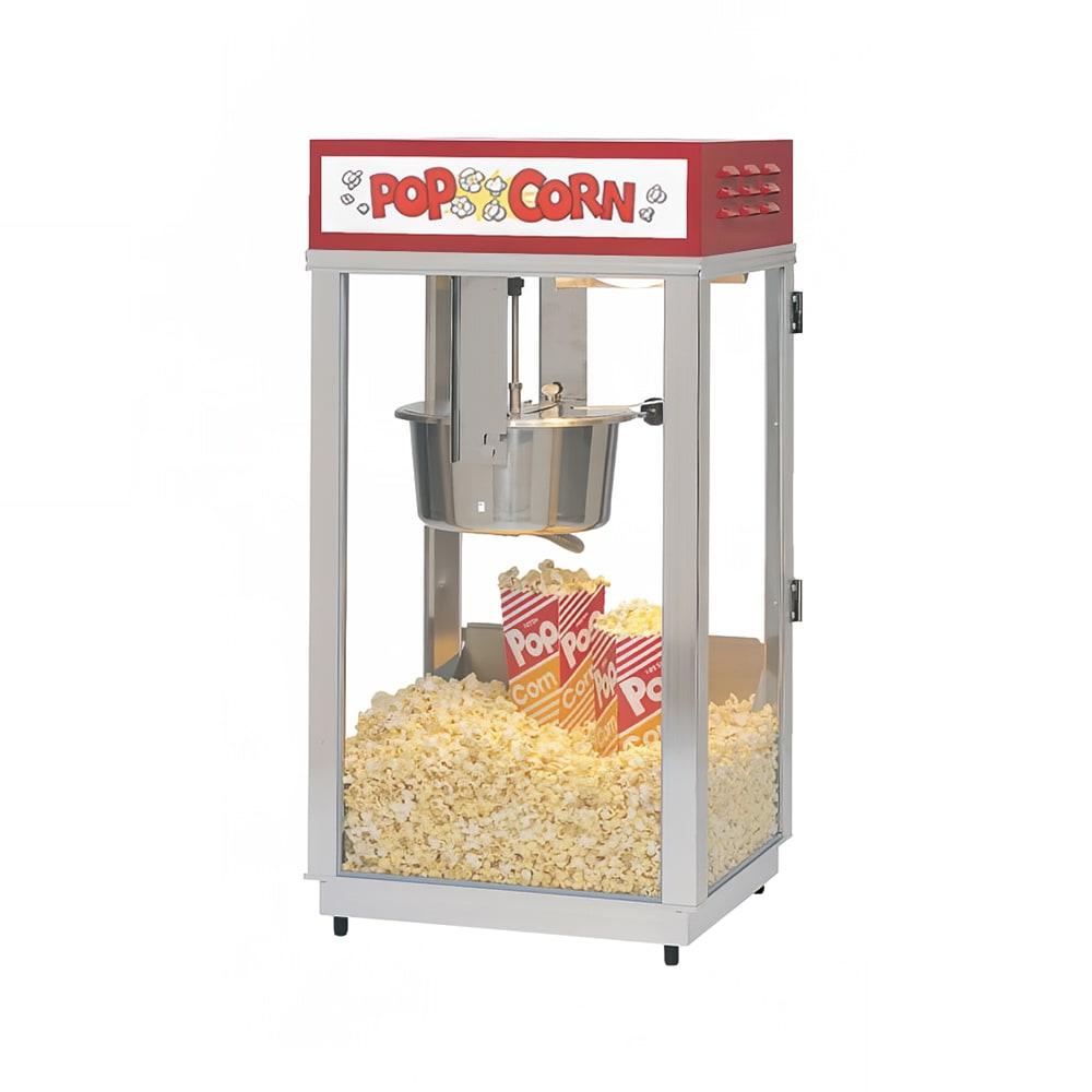Gold Medal 2489 Super 88 Popcorn Machine w/ 8-oz EZ Kettle & Red Dome, Sign, 120v