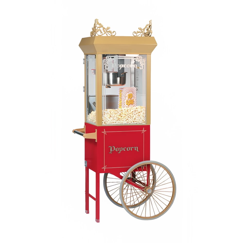 Gold Medal 2660GT Antique Deluxe Popcorn Machine w/ 6-oz Kettle & Gold Dome, 120v
