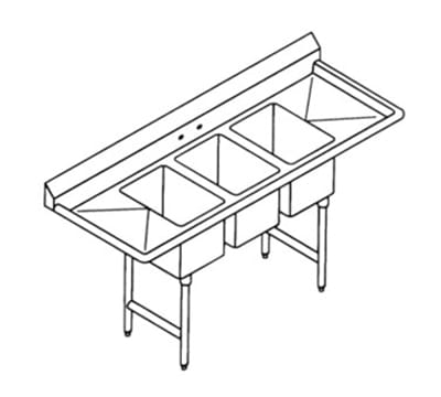 Select Stainless 3BM10142D18 70.25" 3-Compartment Sink w/ 10"L x 14"W Bowl, 10" Deep