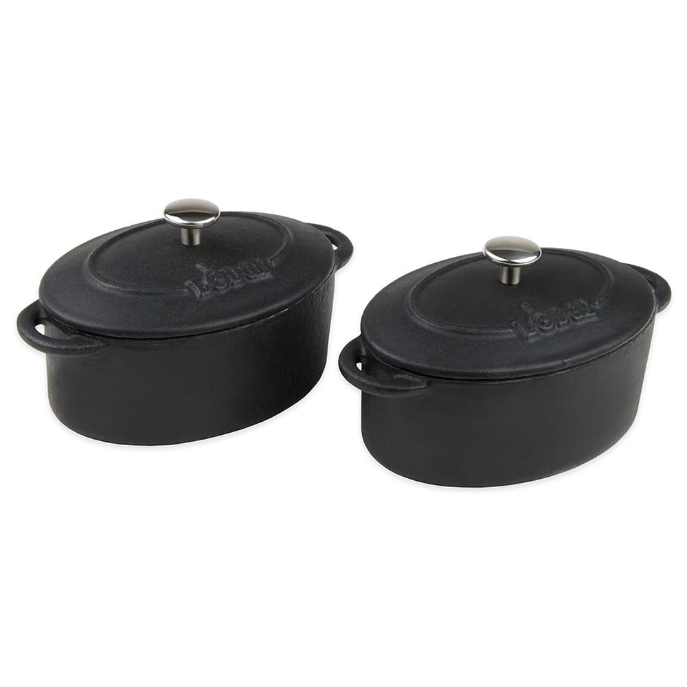 Lodge ECMCO11 10-oz Mini Oval Cast Iron Cocotte w/ Lid, Matte Black
