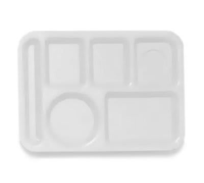 GET TL-153-W School Tray, 6 Compartment, Left-Handed, Polypropylene, White