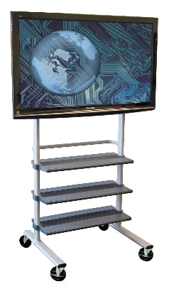Luxor Furniture WFP100 Mobile LCD TV Mount w/ Heavy Duty Plastic Shelves, Gray Finish
