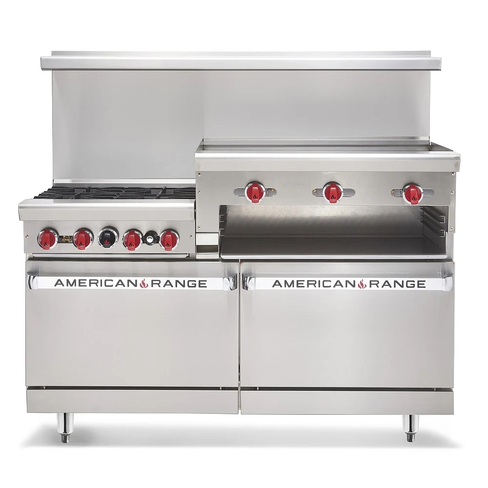 MoTak MR10-RGB24-N-C-S 60 6 Burner Commercial GAS Range w/ Griddle & (2) Standard Ovens, Convertible, 6 Open Burners w/ Griddle Broiler, 2 Ovens