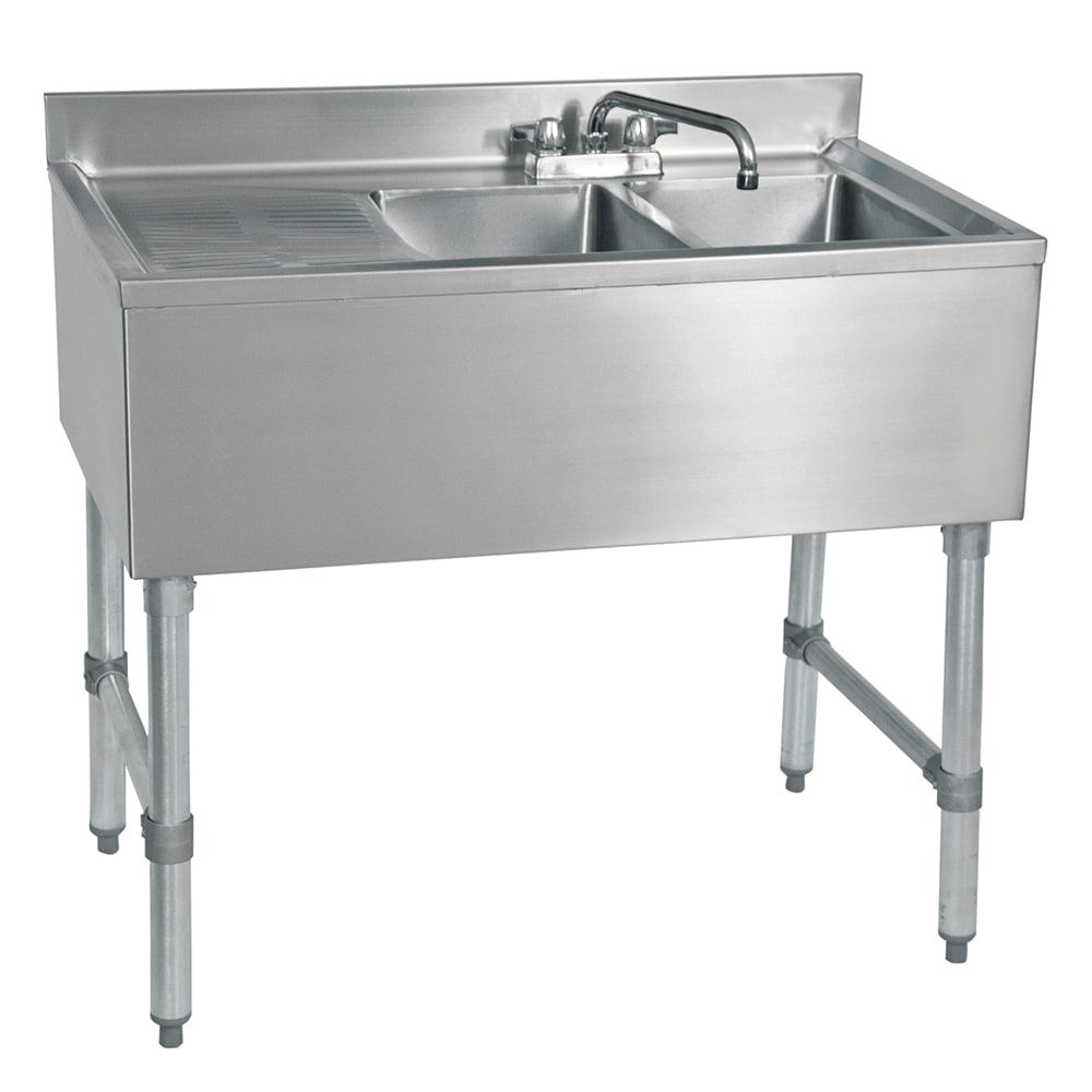 John Boos Eub2s36 1ld 36 Bar Sink W 2 10x14x10 Bowl 4 Faucet Left Side Drainboard