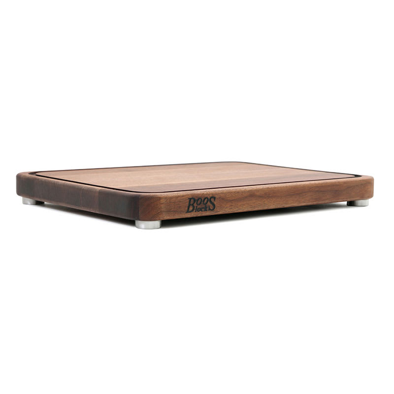 John Boos WAL-TEN20153 Cutting Board w/ Juice Groove- Stainless Feet. 20x15x2", American Black Walnut