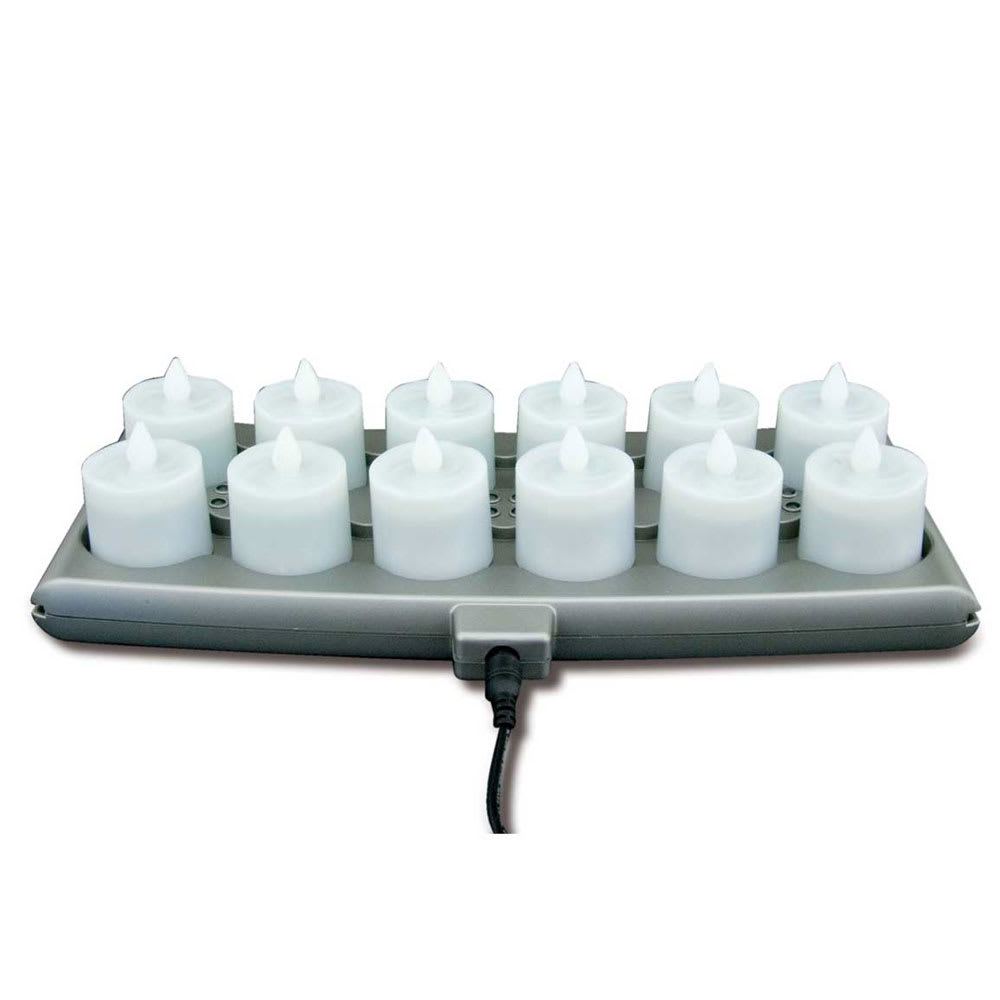 Hollowick HFRP12-A 1.5" Round LED Flameless Votive Candles Set w/ Charging Tray - 2.3"H, Amber Flame