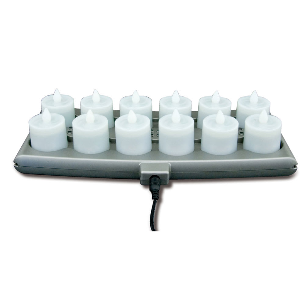 Hollowick HFRP12-CL 1.5" Round LED Flameless Votive Candles Set w/ Charging Tray - 2.3"H, Candlelight Flame