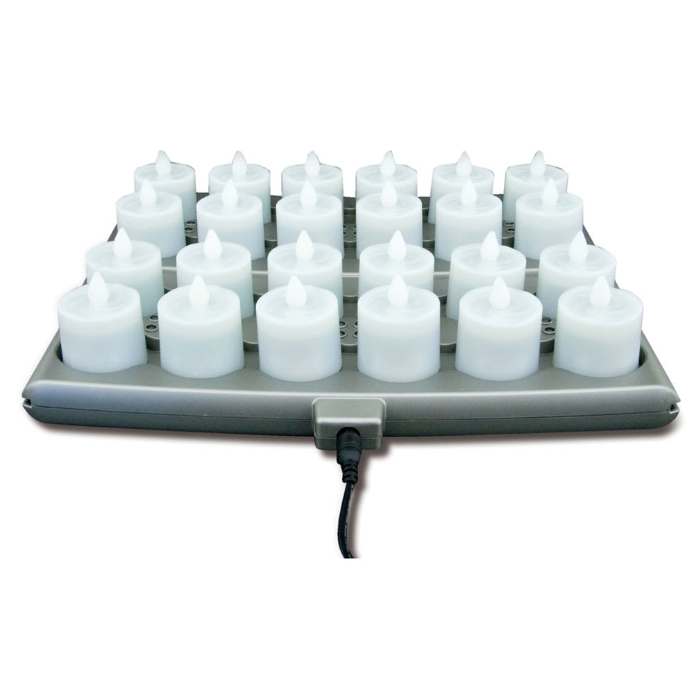Hollowick HFRP24-CL 1.5" Round LED Flameless Votive Candles Set w/ Charging Tray - 2.3"H, Candlelight Flame