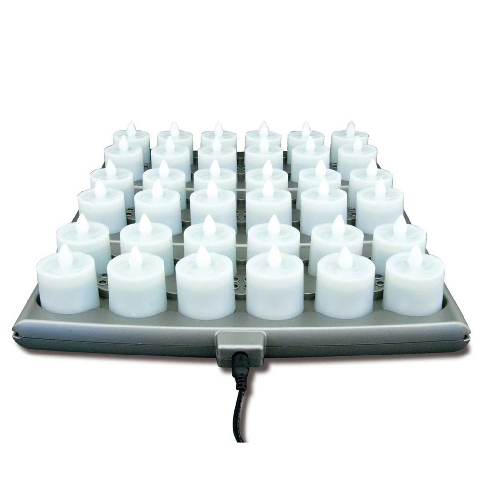Hollowick HFRP36-A 1.5" Round LED Flameless Votive Candles Set w/ Charging Tray - 2.3"H, Amber Flame