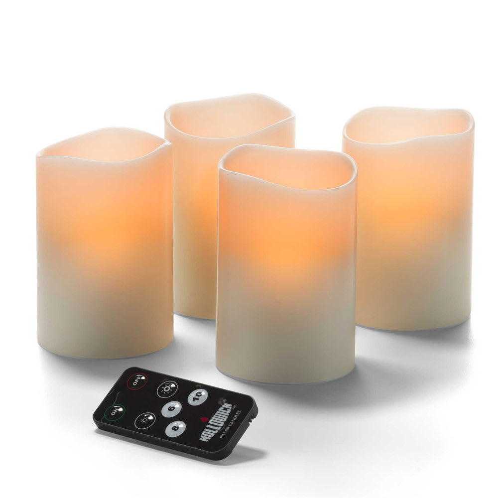 Hollowick Hfwp34rt A 3 Round Led Flameless Pillar Candle W Remote Control 4 1 2 H Amber Flame