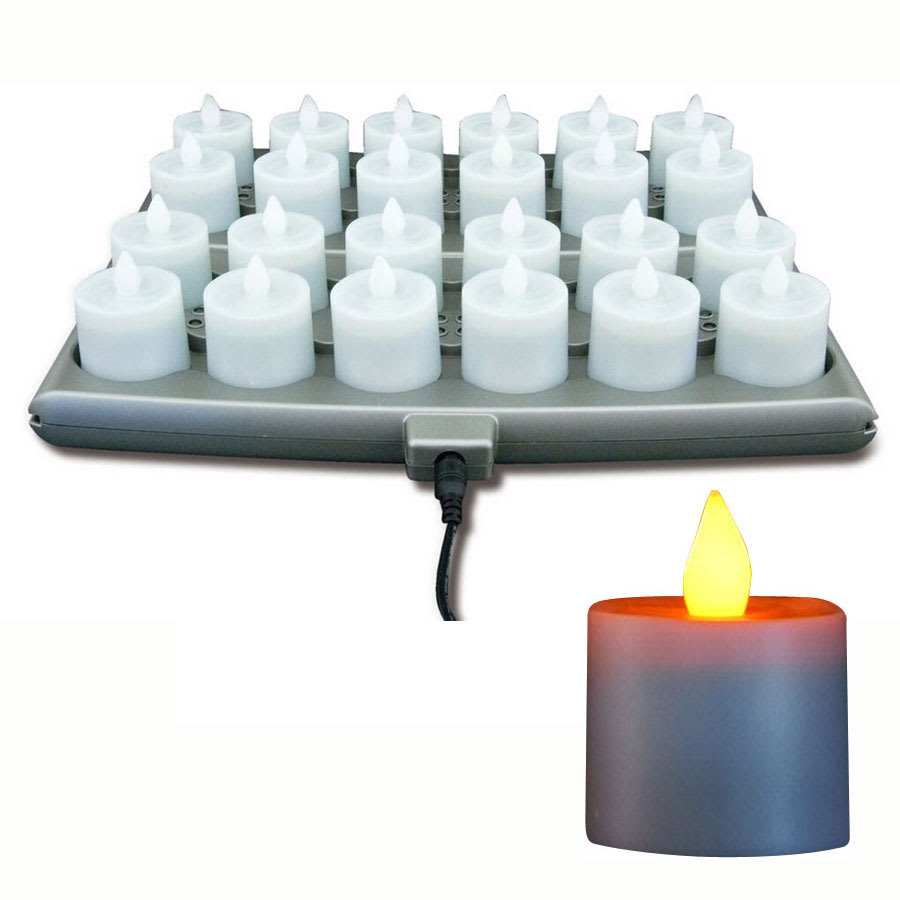 Hollowick SCRP24-A Platinum Flameless Candle Set w/ 24-Amber Candle & 2-Charging Tray
