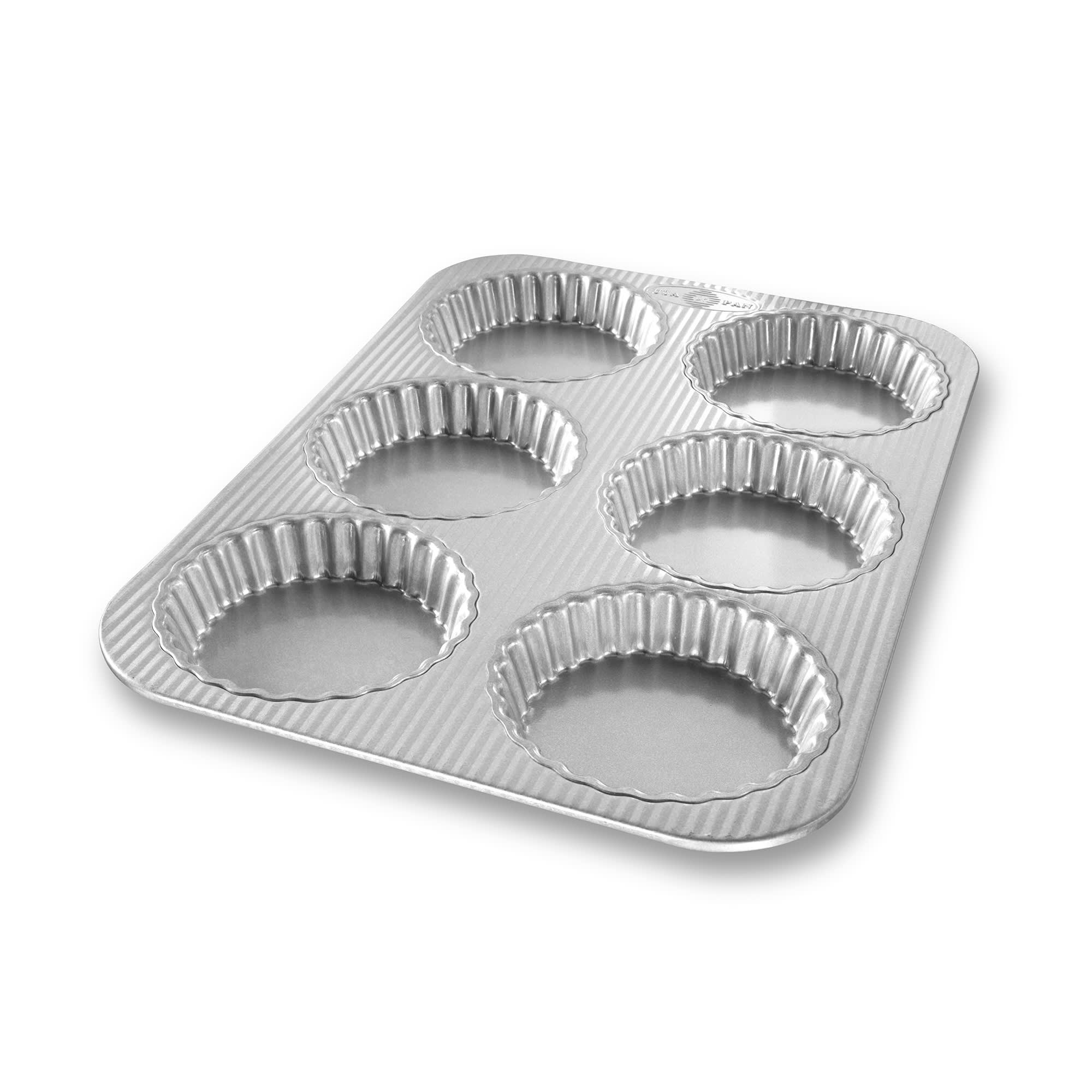Chicago Metallic 25500 6 Compartment Silicone Glazed Fluted Tart Pan - 4  9/16 x 7/8 Cavities