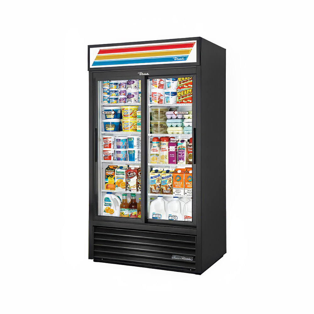 True GDM-37-HC-LD 44" Two Section Glass Door Merchandiser w/ Sliding Doors, Black, 115v