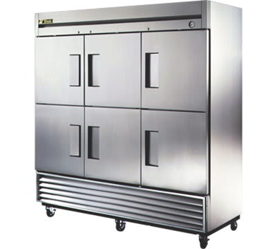 True T-72-6 78.13" Three Section Reach-In Refrigerator, (6) Solid Door, 115v
