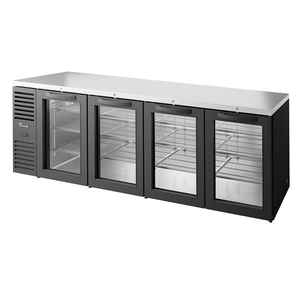 True TBR108RISZ1RBGGGG1 108" Bar Refrigerator 4 Swinging Glass Doors, Black, 115v