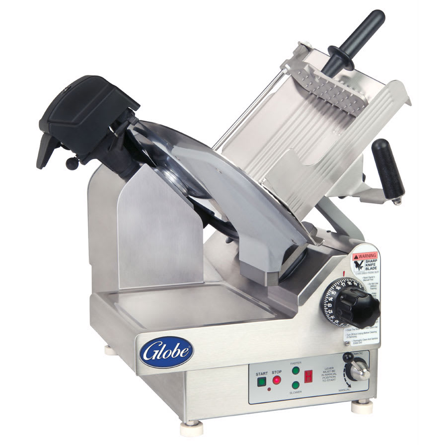 Globe 4975N Premium Slicer - Automatic, 9-Speed, Table Lockout, 13" Steel Alloy Knife Blade, Stainless Steel