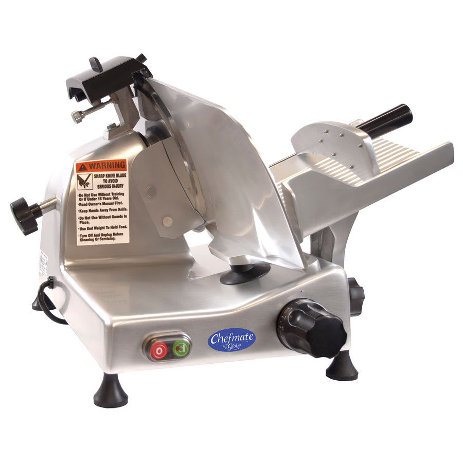 Globe E250 10" Manual Food Slicer w/ Knife Sharpener, Aluminum, 115v