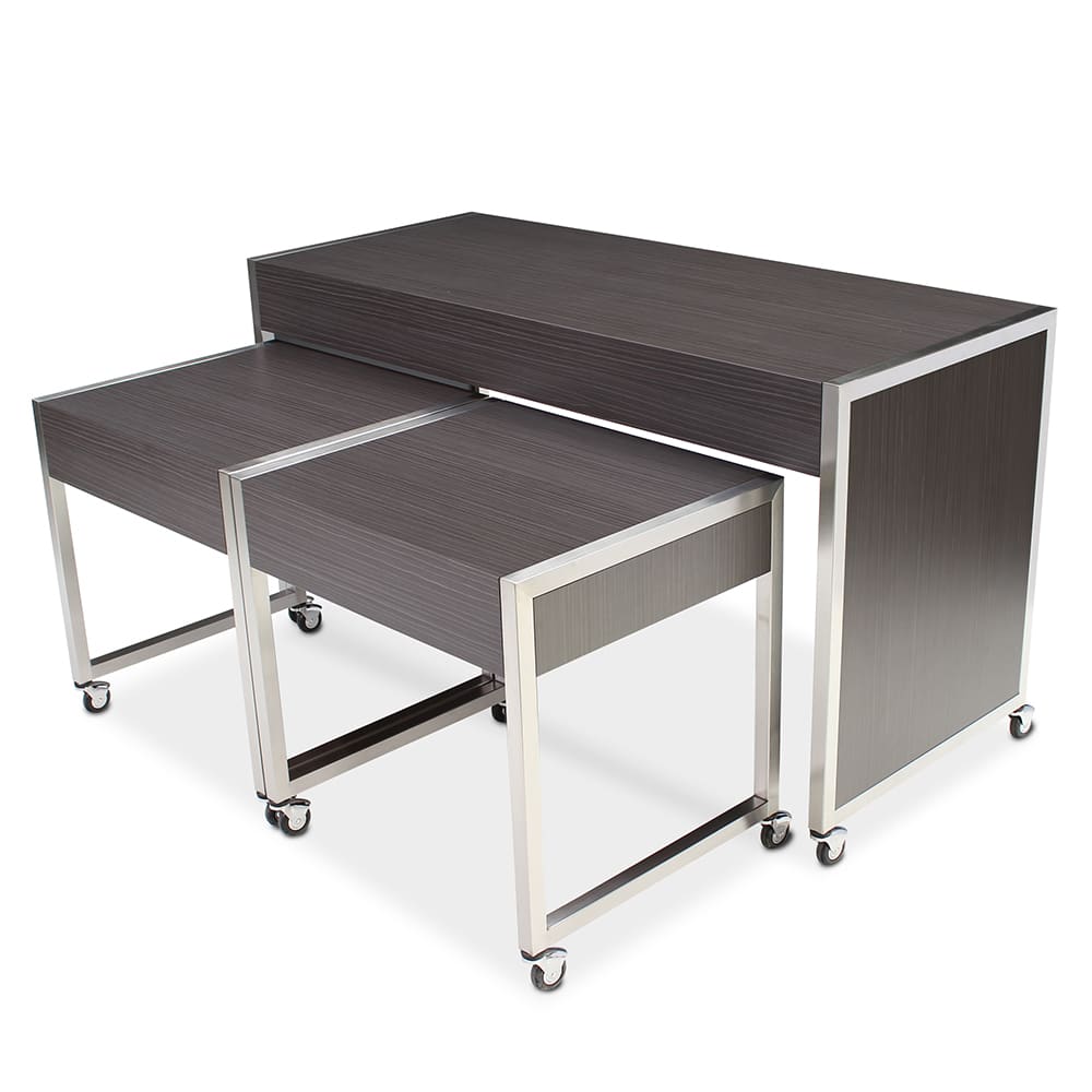 Contemporary table - MOBILE NESTING BUFFET - Forbes Group Ltd - solid wood  / stainless steel / laminate