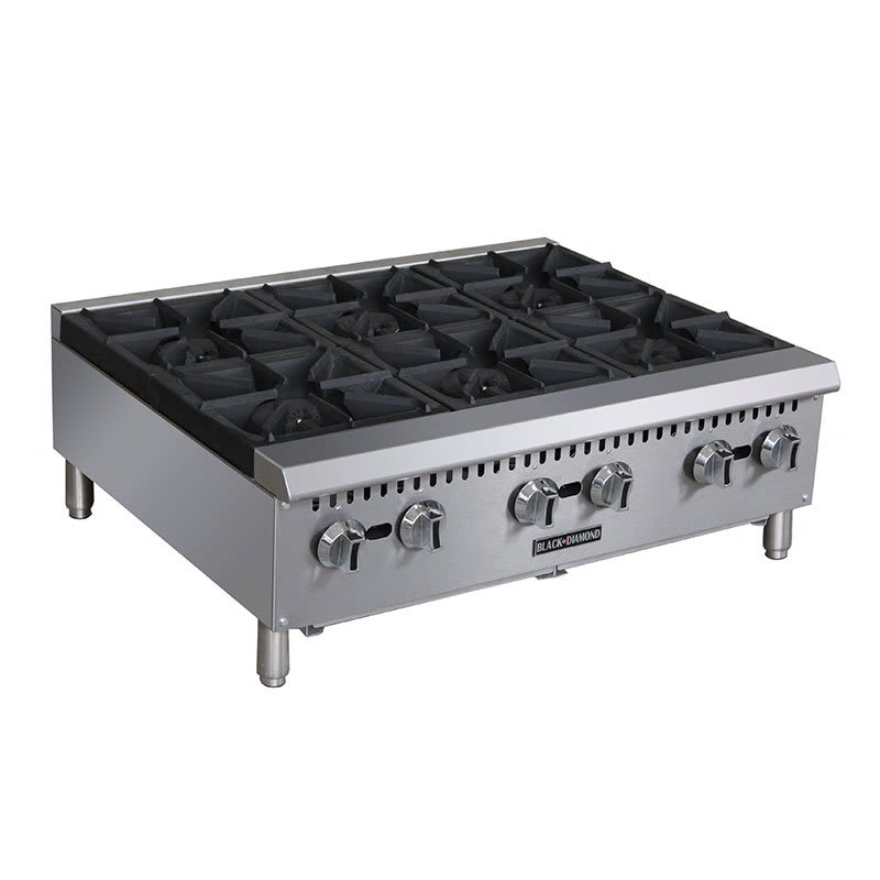 Black Diamond BDCTH-36 LP 6-Burner Countertop Hotplate - Heavy Duty, 150,000 BTU, Stainless, LP