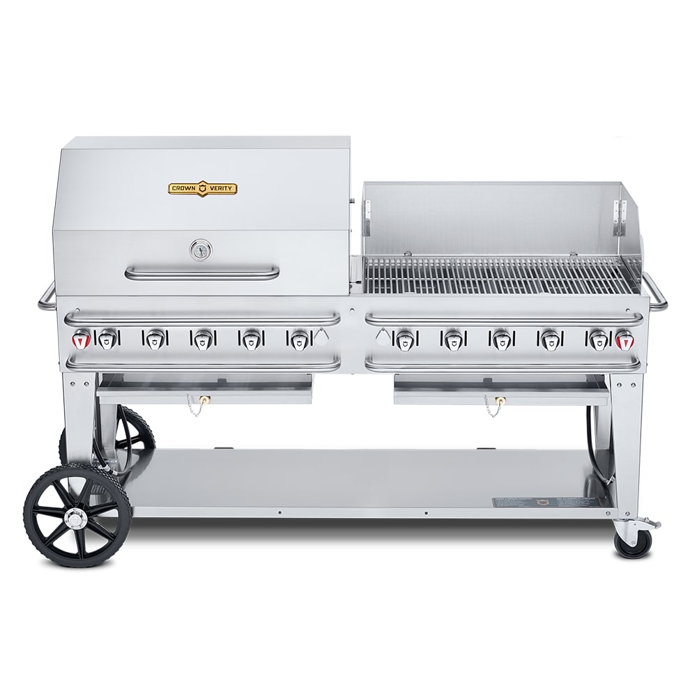 Crown Verity CVRCB72RWPSI50/100 70" Mobile Gas Commercial Outdoor Grill w/ Roll Dome, Liquid