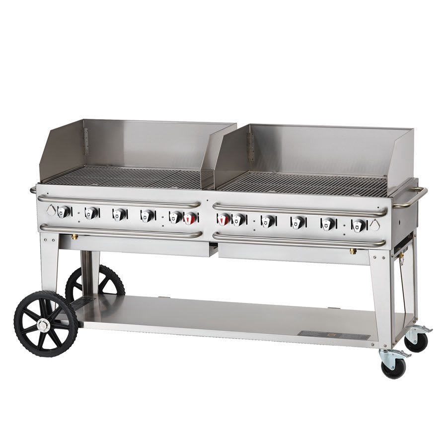 Crown Verity RCB72WGPSILP 72" Mobile Gas Commercial Outdoor Grill w/ Water Pans, Liquid Propane