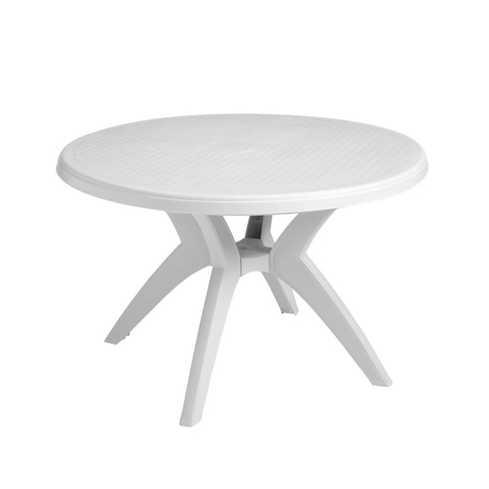 Grosfillex Us526704 46 Round Ibiza, White Plastic Patio Table With Umbrella Hole