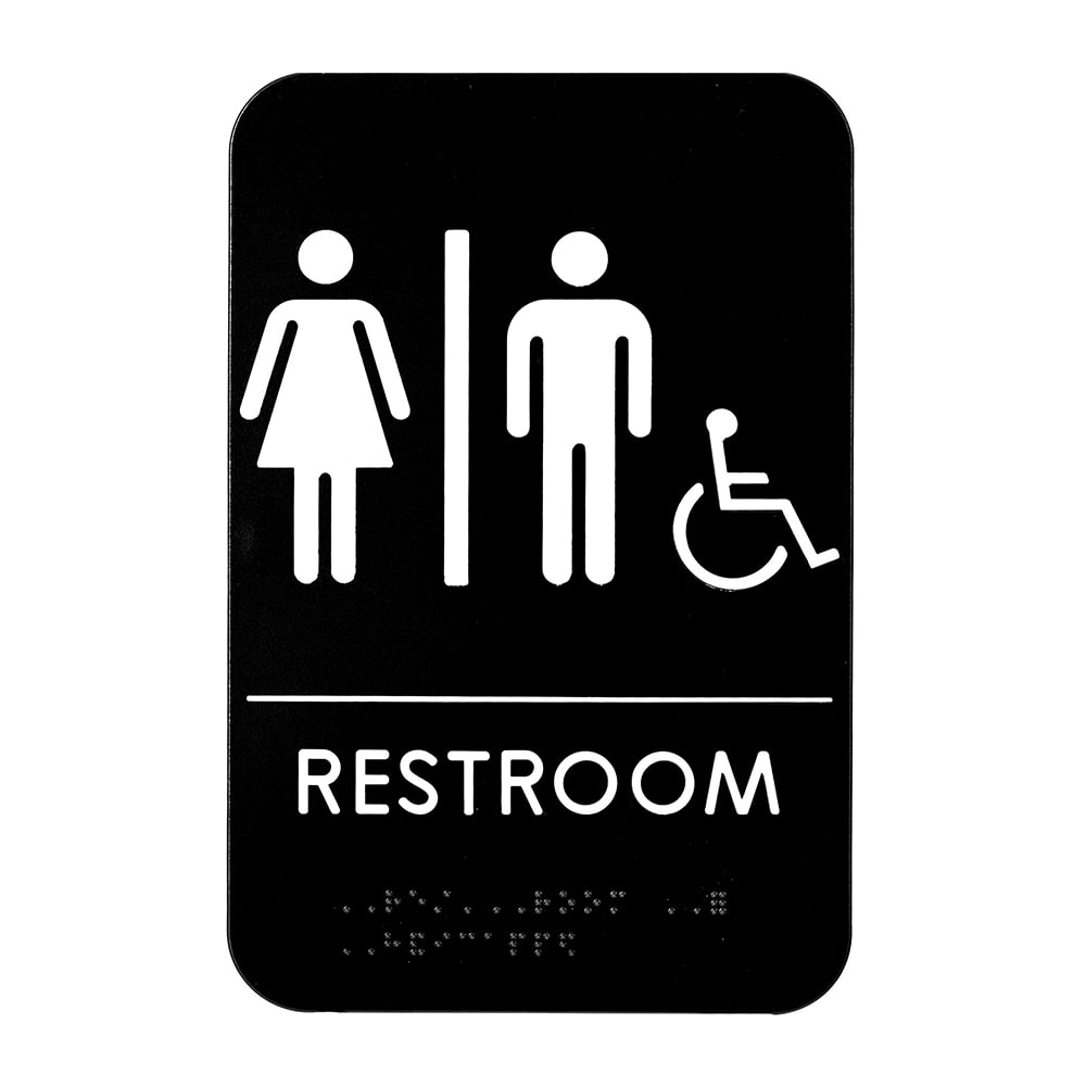 White 6 x 8 ADA Braille Unisex Restroom Sign