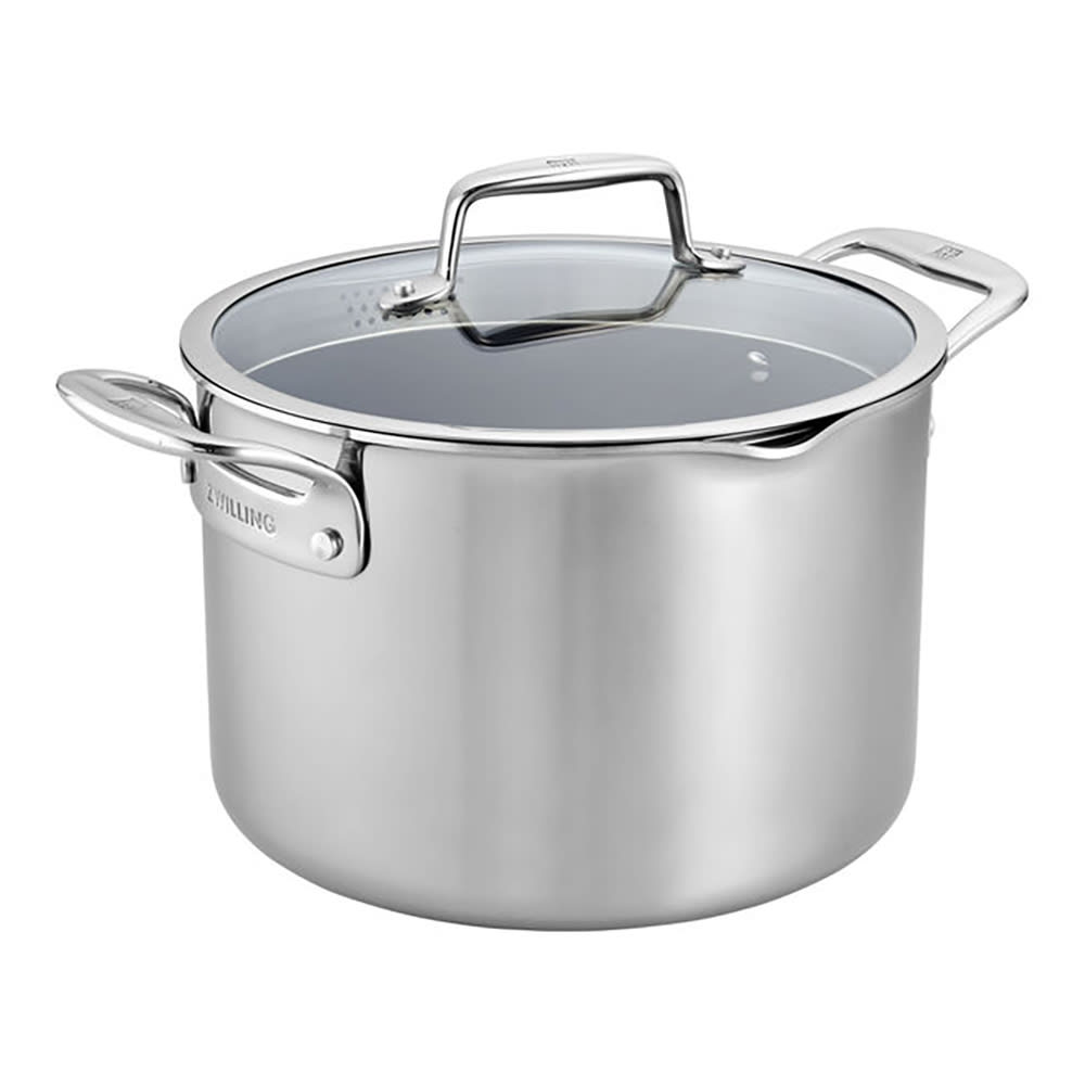 Zwilling 1017264 8 qt Stock Pot w/ Glass Strainer Lid, Nonstick