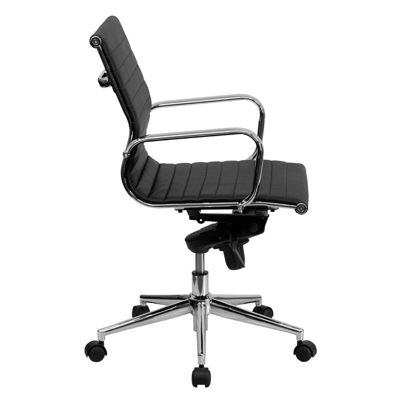 Flash Furniture Bt 9826m Bk Gg Swivel Mid Back Leather Office Chair W Aluminum Arms 23 5 X 25 D 39 H Black
