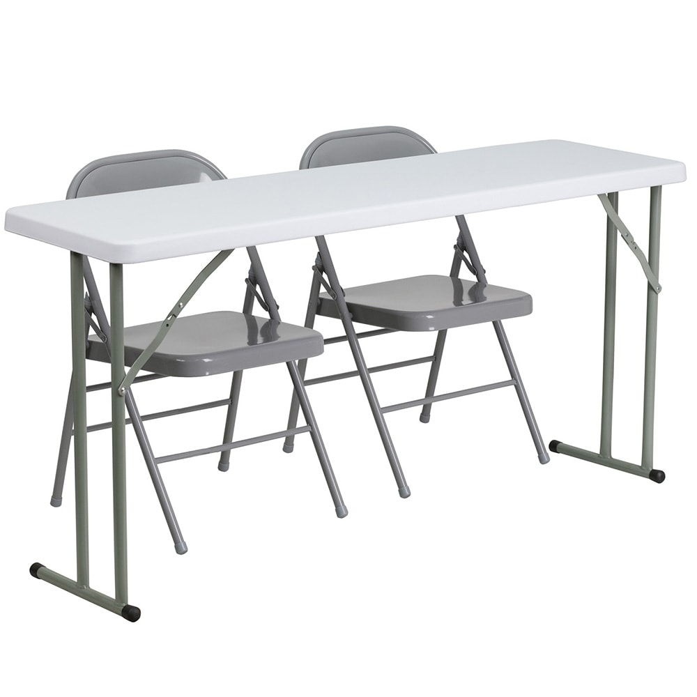 Flash Furniture RB-1860-1-GG Rectangular Folding Training Table & (2) Folding Chair Set - 60